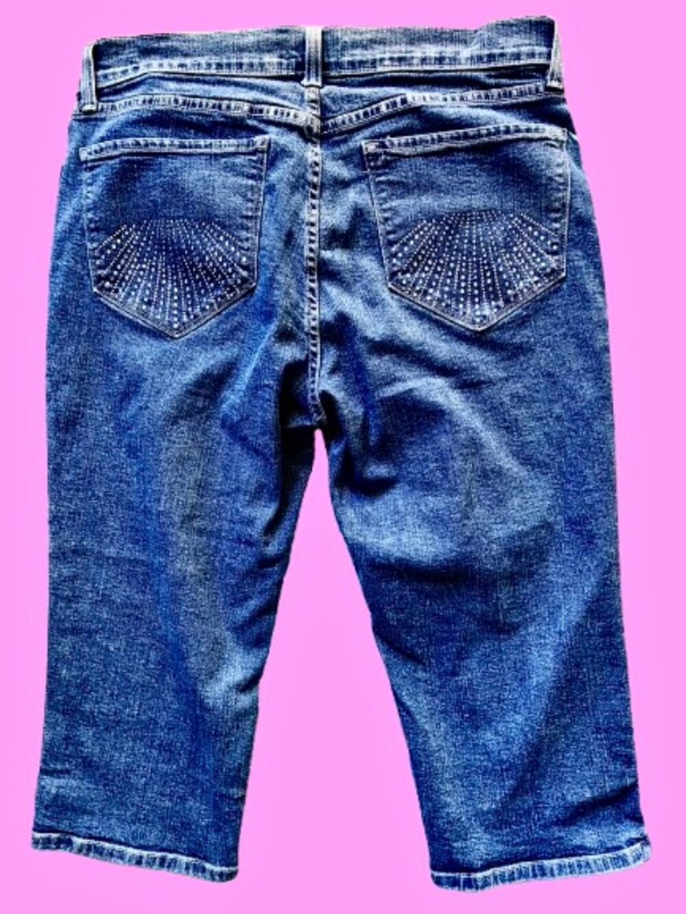 NYDJ Capri Jean Y2K. Marylin Rhinestone Embellished Womens Petite 14